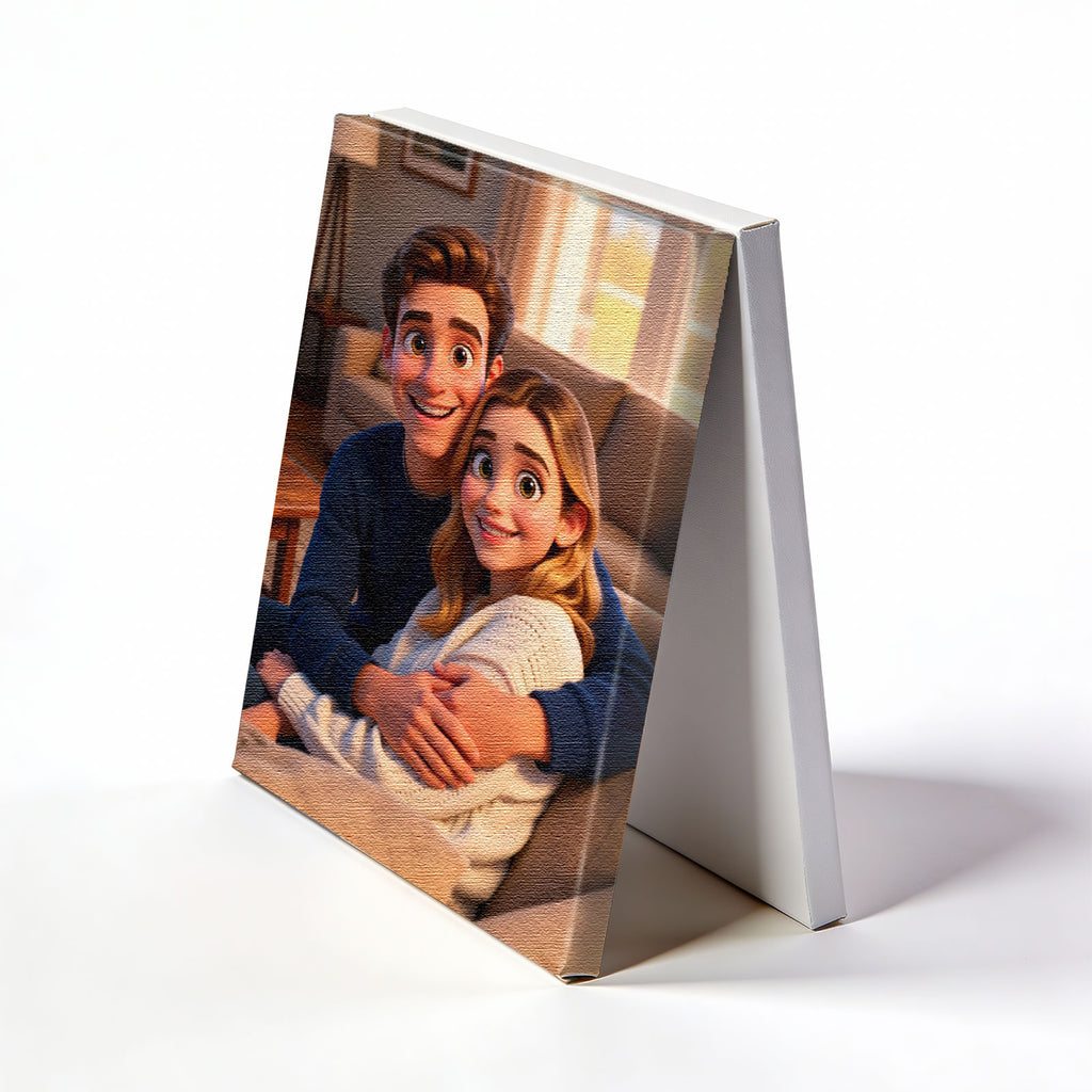Custom 3D Cartoon Couple Portrait - Personalized Pixar-Style Gallery Canvas from Your Photo