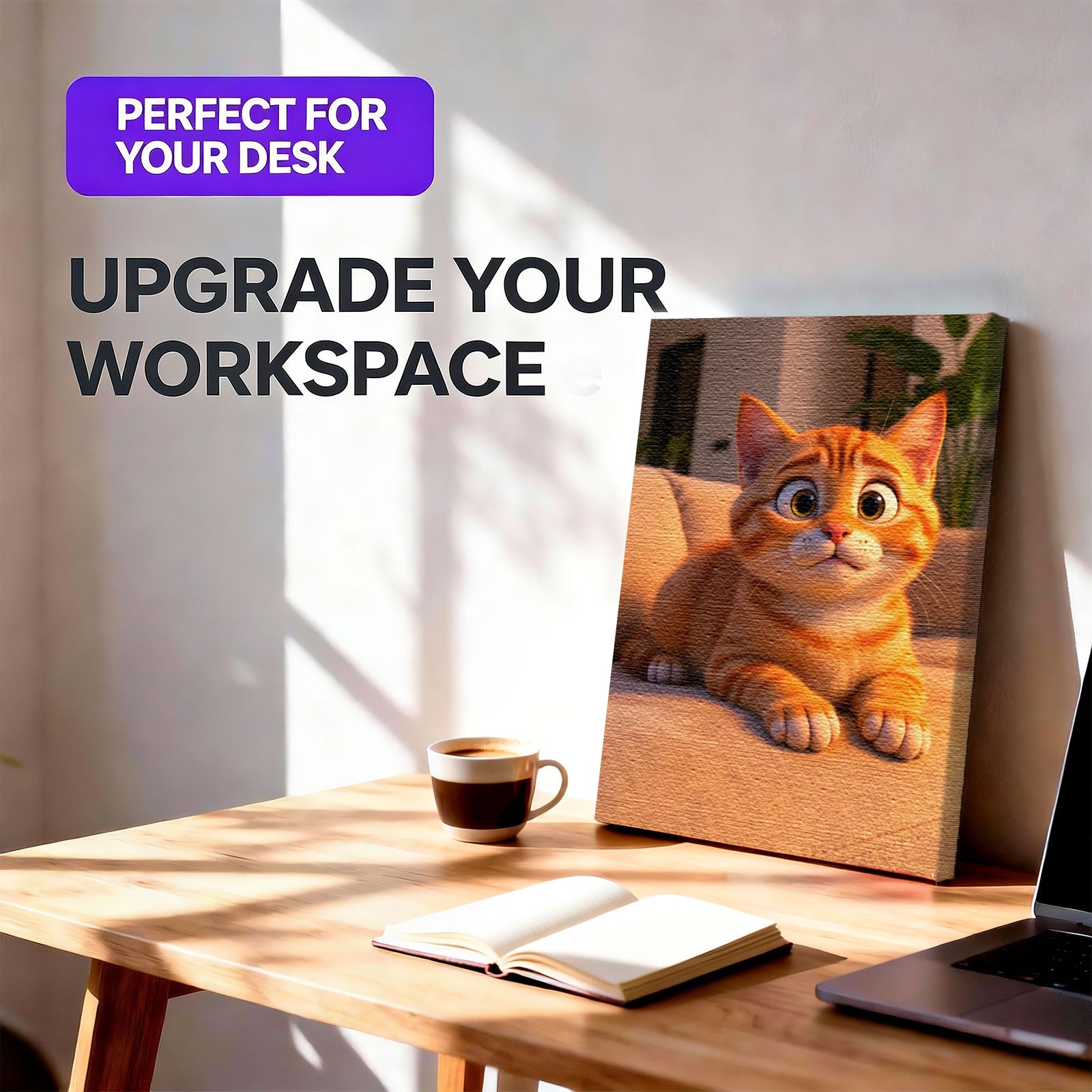 Personalized 3D Cartoon Cat Art - Custom Vibrant Pet Portrait Gallery Canvas for Cat Lovers