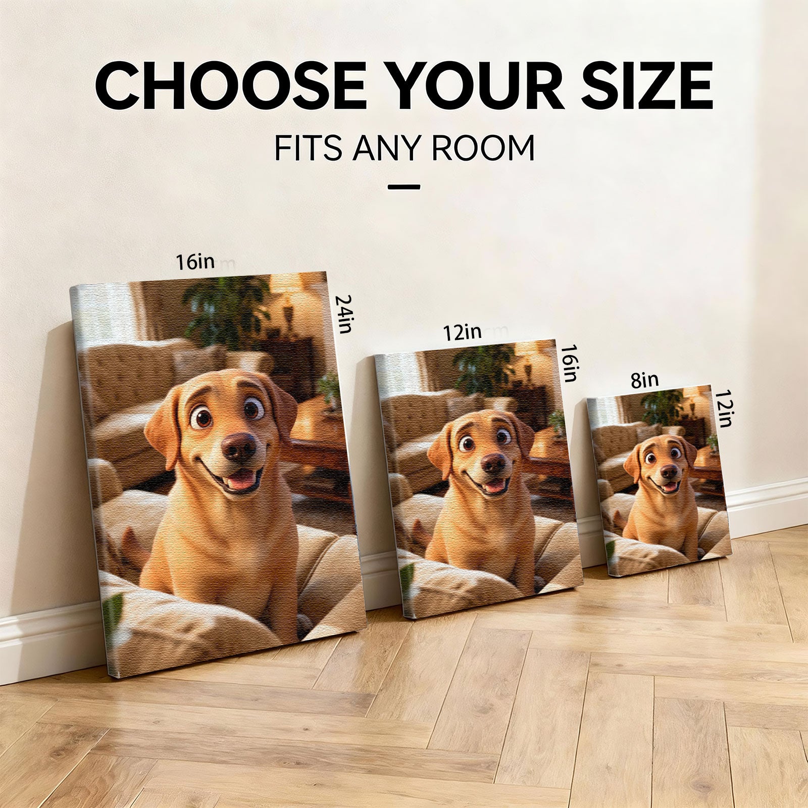 Custom 3D Cartoon Dog Portrait - Personalized Pixar-Style Pet Art Premium Gallery Canvas